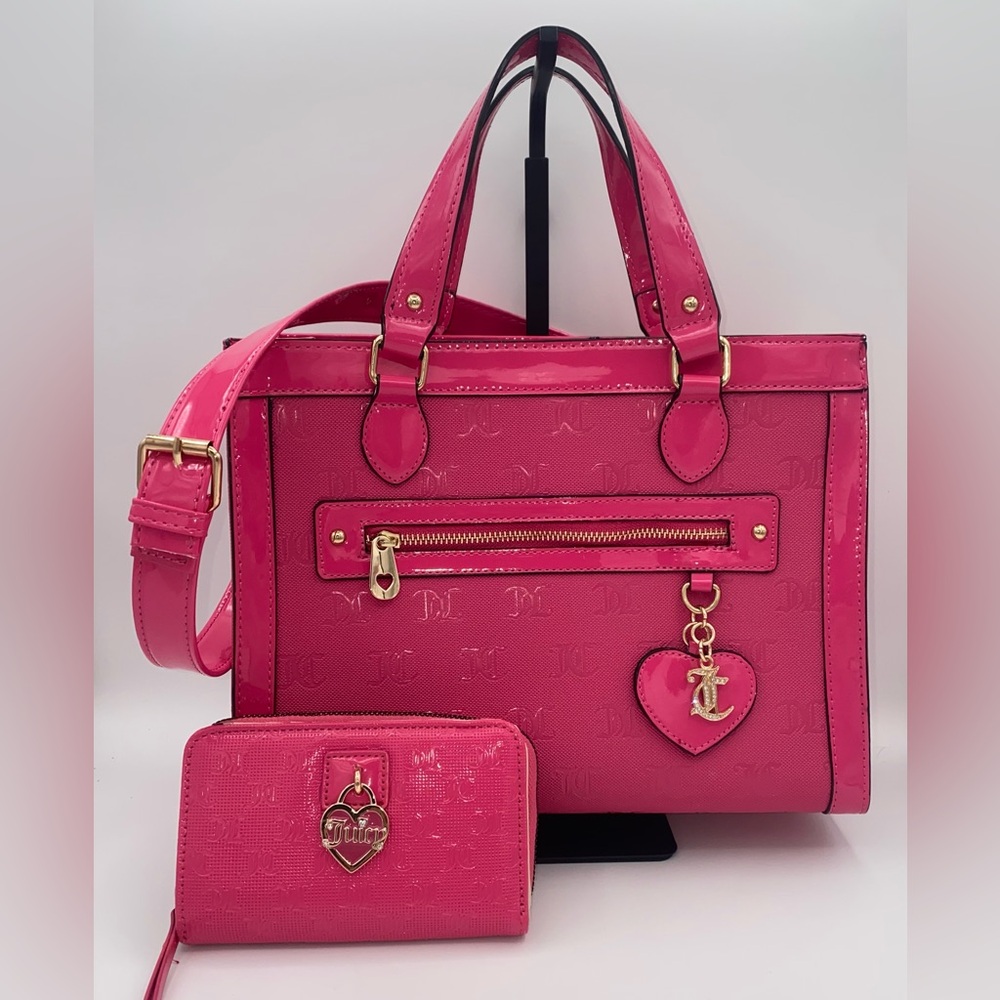 Juicy Couture Nailed it Tote Crossbody Bag and Wallet Hot Pink